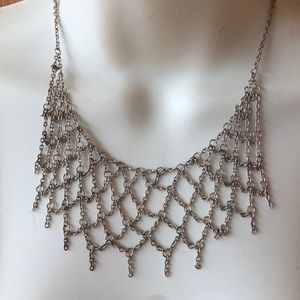Vintage mesh bib silver tone necklace